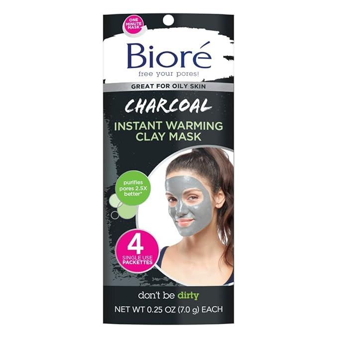Bioré Charcoal Instantly Warming Clay Facial Mask for Oily Skin, 4 Count, with Natural Charcoal,... | Amazon (US)