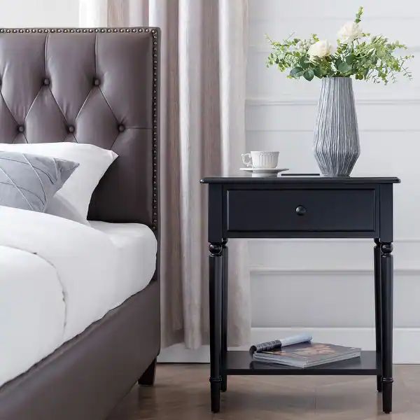 Coastal Nightstand/Side Table with AC/USB Charger - Black | Bed Bath & Beyond
