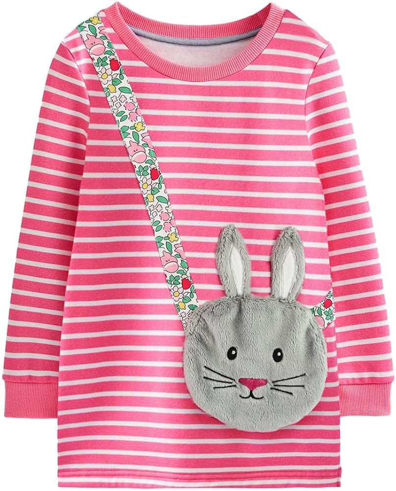 Amazon.com: Joketiger Toddler Girls Long Sleeve Dress Applique Cotton Casual Playwear Party Apple... | Amazon (US)