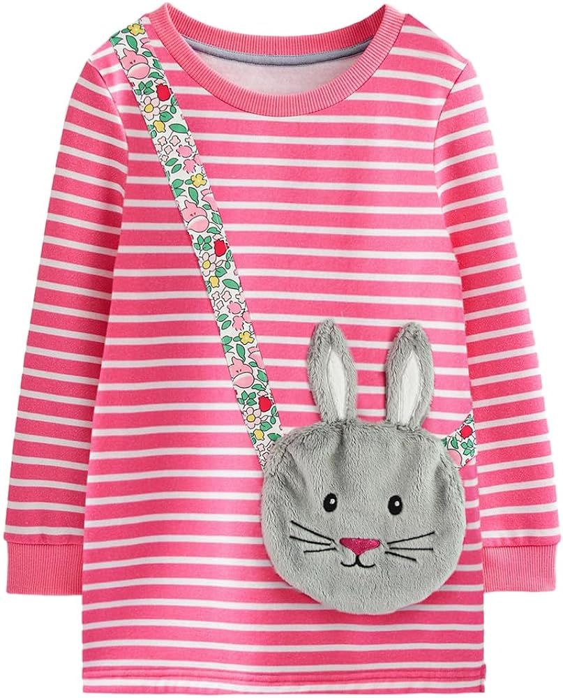 Amazon.com: Joketiger Toddler Girls Long Sleeve Dress Applique Cotton Casual Playwear Party Apple... | Amazon (US)