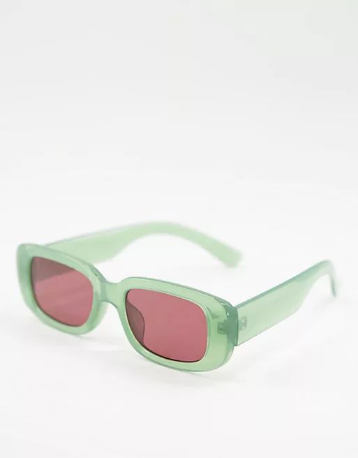 ASOS DESIGN mid rectangle sunglasses in green with tinted lens | ASOS | ASOS (Global)