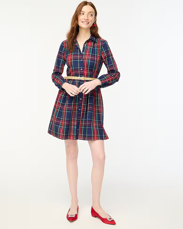Cotton tartan mini shirtdress | J.Crew Factory