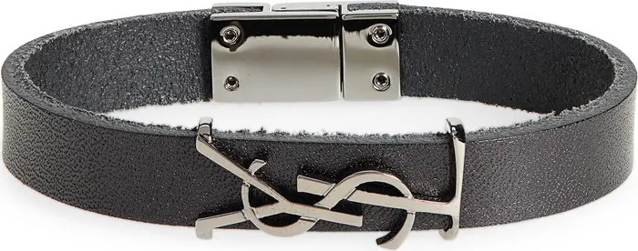 Saint Laurent Men's Logo Insignia Leather Bracelet | Nordstrom | Nordstrom