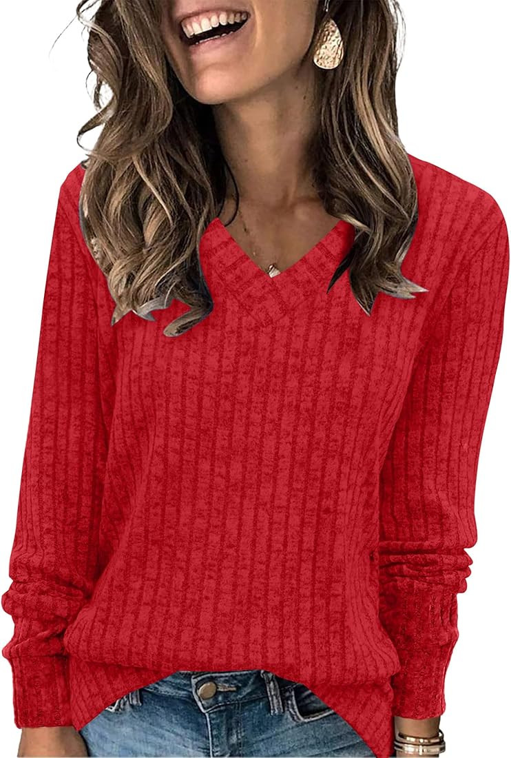 SAMPEEL V Neck Long Sleeve Shirts for Women Casual Fall Tops Lightweight Tunic Sweaters Fashion C... | Amazon (US)