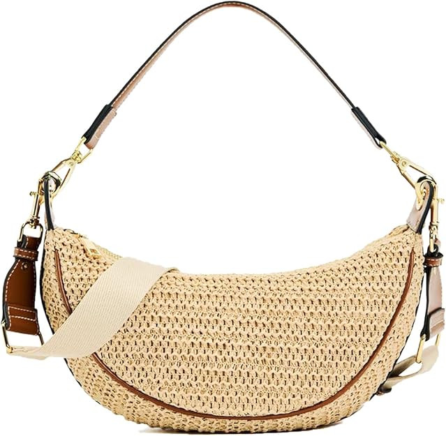 Straw Crossbody Bags for Women Crescent Woven Shoulder Handbag Summer Beach Hobo Purses with Adju... | Amazon (US)