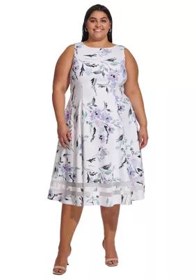 Plus Size Sleeveless Floral Print Fit and Flare Dress | Belk