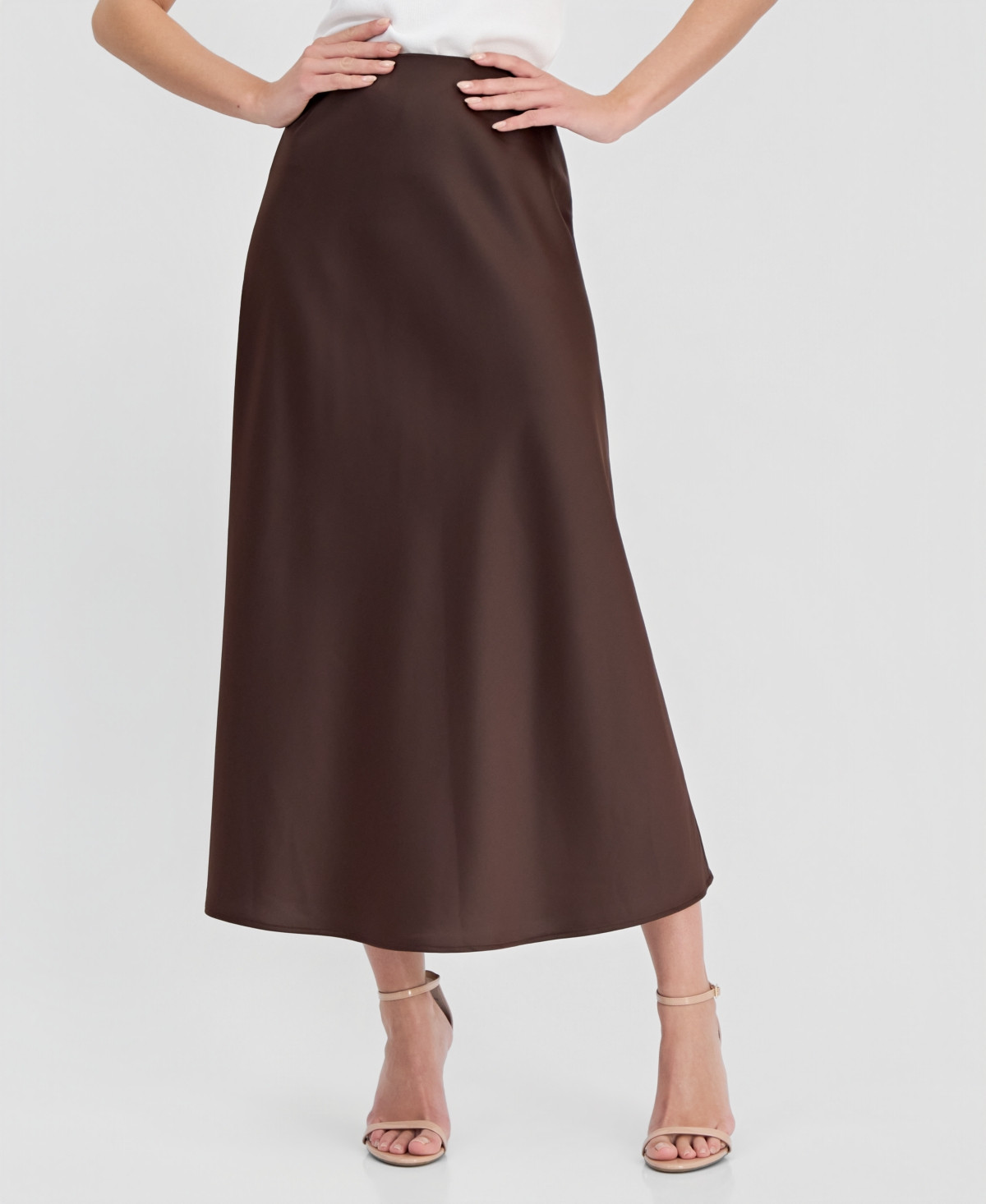 Anne Klein Women's Satin Pull-On Flared Skirt - Dark Chocolate | Macy's
