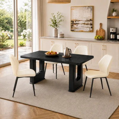 64.5" Dining Room Table Set for 4, Black Dining Table Set for 4 with Unique Glass-Inlaid Pedestal Base & Cushioned Chairs | Wayfair North America