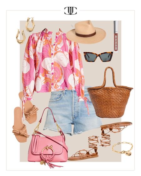 What a great pattern and color on this lovely blouse that is accented with this adorable cross body bag. 

Spring outfit, summer outfit, blouse, denim shorts, shorts, sunglasses, vacation outfit, sandals, sun hat

#LTKstyletip #LTKshoecrush #LTKover40