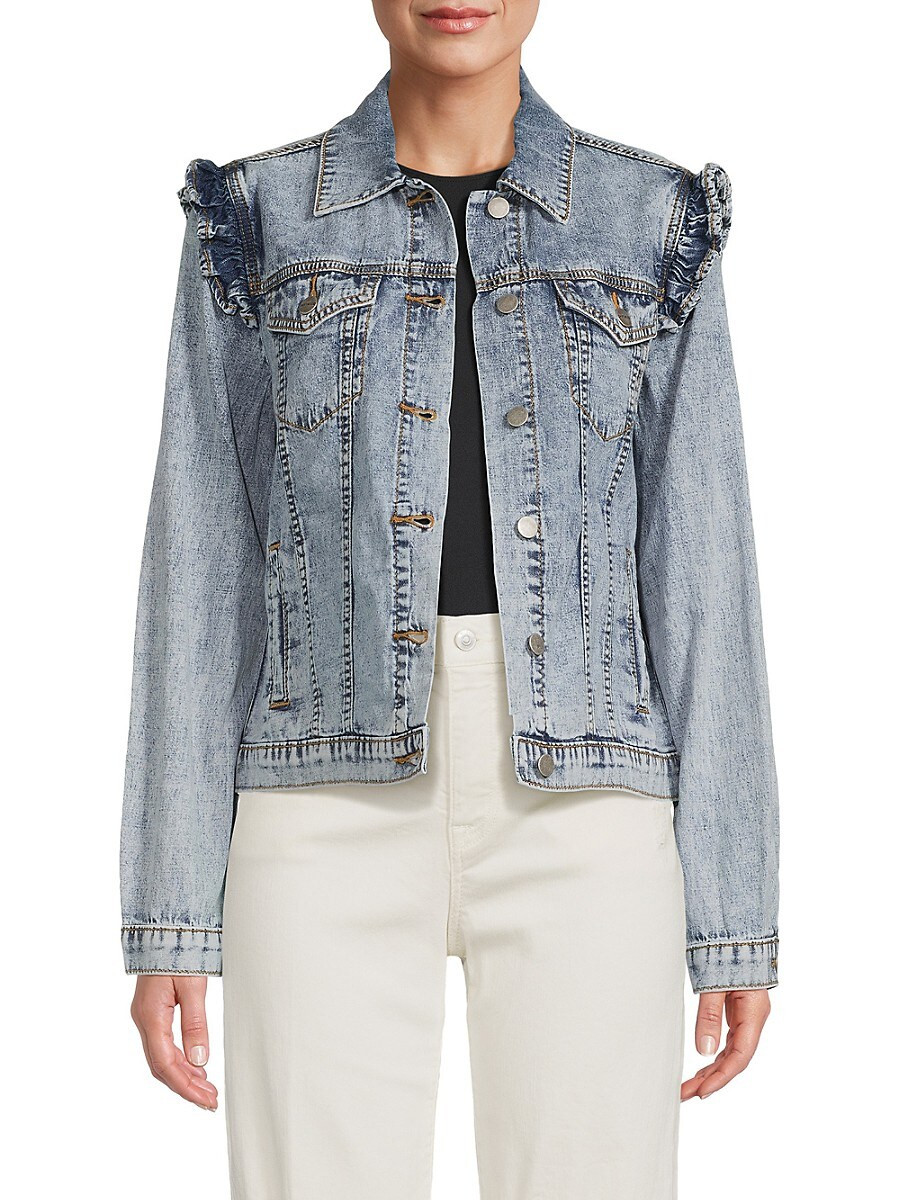 Driftwood Women's Ruffle Trim Acid Wash Denim Jacket - Acid Wash - Size S | Saks Fifth Avenue OFF 5TH
