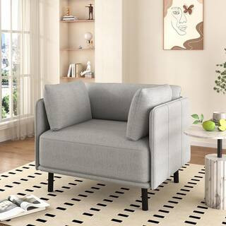 Gray Polyester Upholstered Arm Chair, Accent Chair with Steel Legs, 2-Pillows | The Home Depot