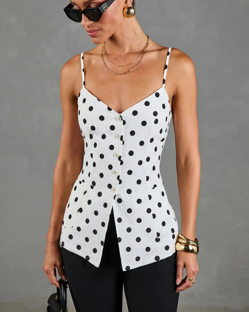Dottie Chic Polka Dot Linen Blend Tank Top | VICI
