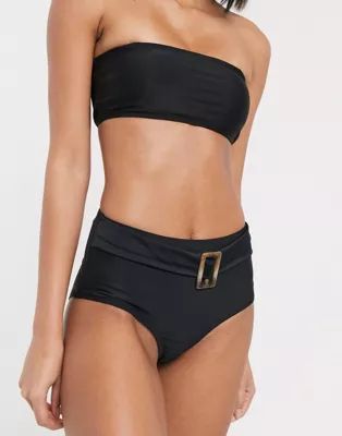 Vero Moda bikini bottom with buckle and high waist in black | ASOS (Global)