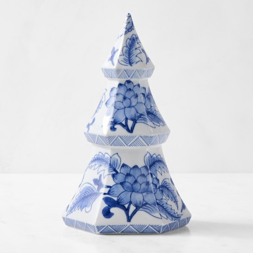 Chinoiserie Ceramic Christmas Tree, 10"", Blue and White | Williams-Sonoma