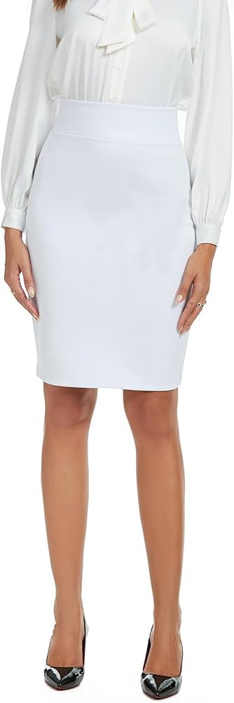 Women's Stretchy Knee Length High Waist Work Business Bodycon Midi Ponte Pencil Skirt | Amazon (US)