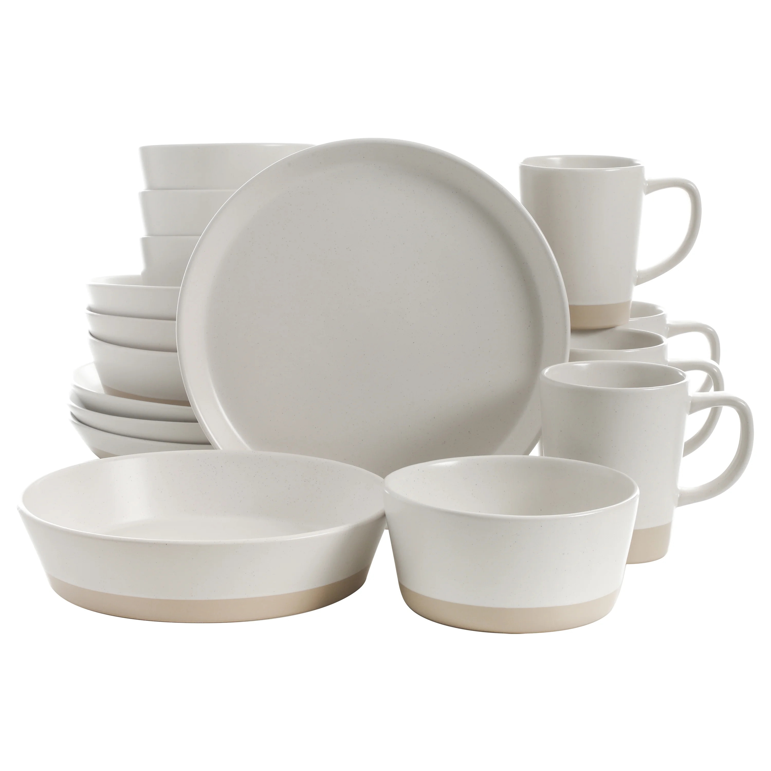 Speckled Slip 16-Piece with Speckle and Raw Bottom White Stoneware Dinnerware Set | Walmart (US)