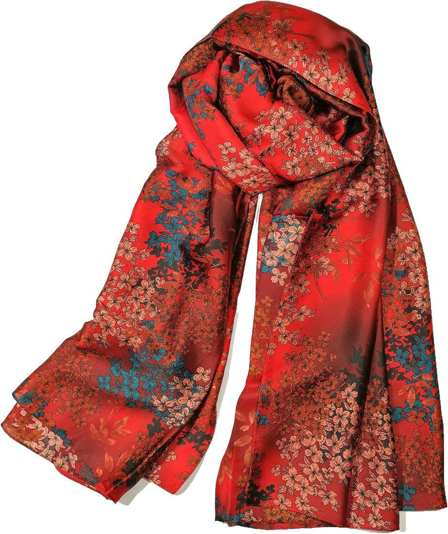 Shanlin Silk Feel Long Floral Satin Scarves for Women in Gift Box | Amazon (US)