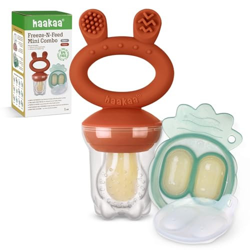 Haakaa Baby Fruit Food Feeder & Mini Freezer Nibble Tray Combo, Breastmilk Popsicle Molds for Baby Cooling Relief, BPA Free Silicone Feeder for Safe Infant Self Feeding, 4 Month+ (Copper) | Amazon (US)