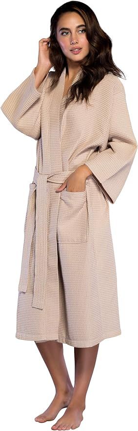 Turquaz Linen Lightweight Long Waffle Kimono Spa Robe for Women | Amazon (US)
