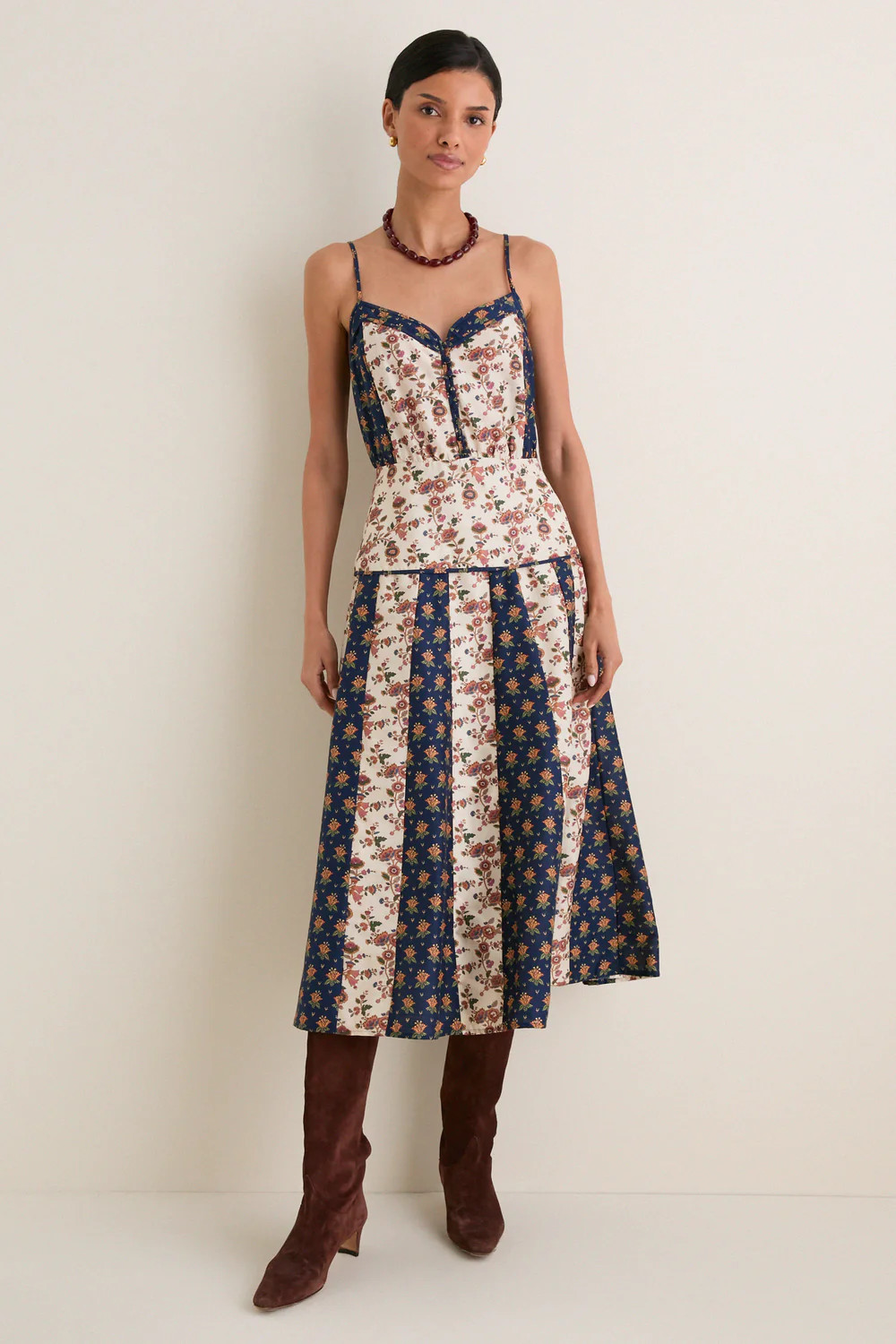 Floral Cotton Silk Woven V-Neck Midi Dress | Tuckernuck (US)