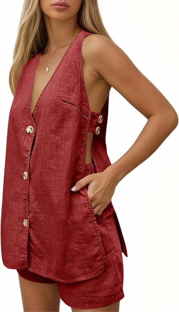 Womens Summer Vacation Outfits 2 Piece Short Sets Tank Tops and Shorts | Amazon (US)