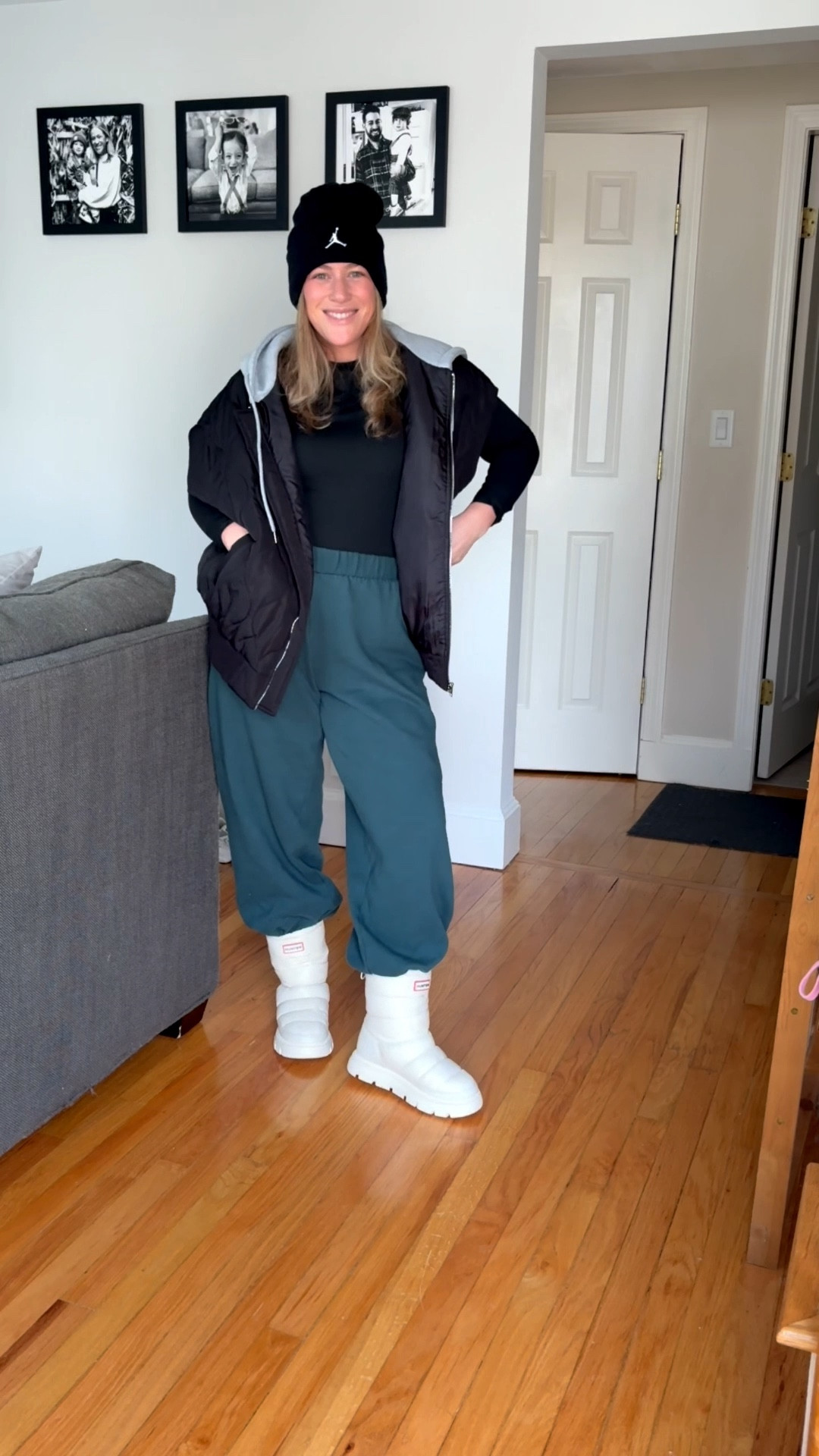 Cozy winter look: easily transitions into spring! 
Wide leg jogger sweatpants 
Fitted buttery soft long sleeve shirt 
Ivory Maribel hunter boots 
Jordan winter hat 

#LTKPetite #LTKmomlife #LTKSaleAlert
