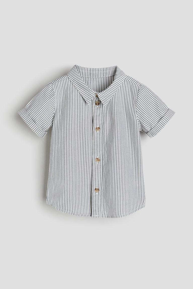 Short-sleeved Cotton Shirt - White/striped - Kids | H&M US | H&M (US + CA)