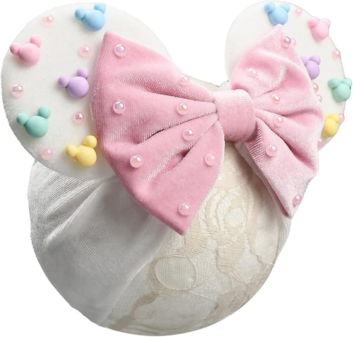 JIAHANG Baby Girl Velvet Mouse Ears Turban Headwrap with Beadings, Velvet Hair Bow Headband for I... | Amazon (US)