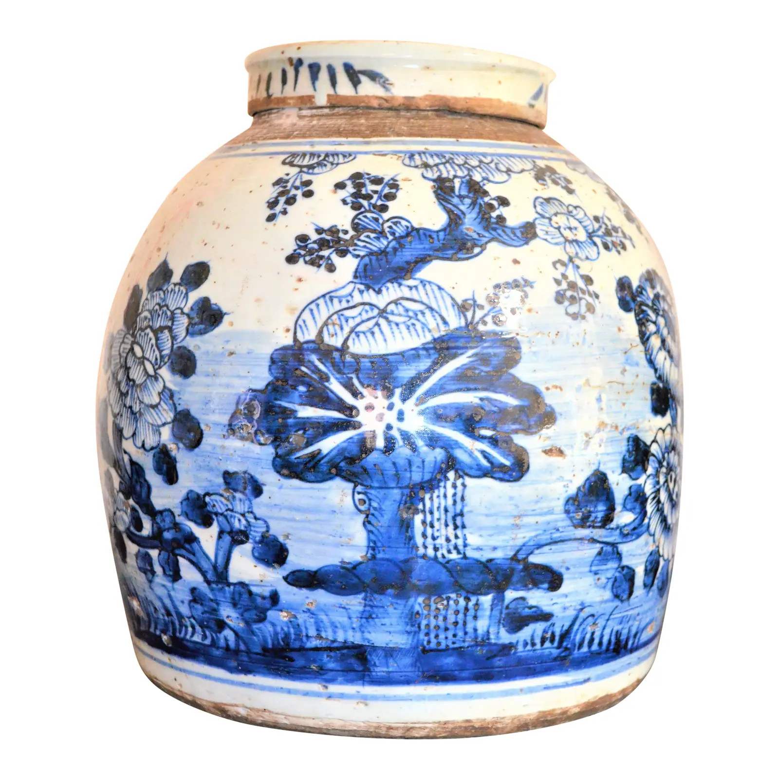 Chinoiserie White & Blue Floral Ginger Jar | Chairish