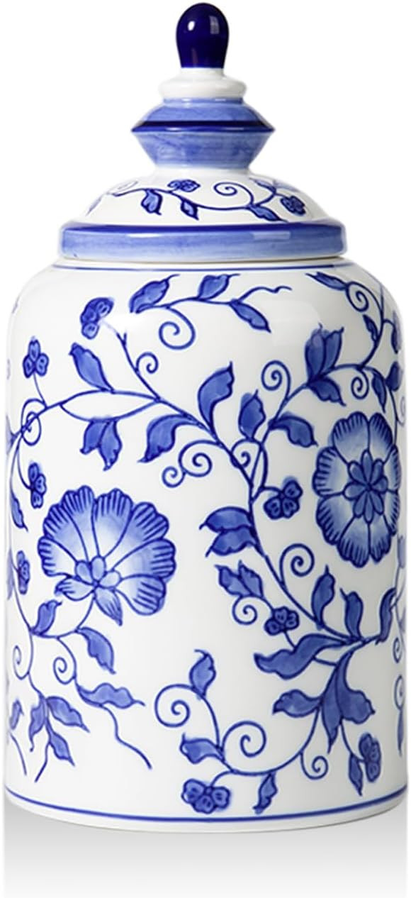 Blue and White Ginger Jar for Home Decor, Chinoiserie Vase Decor, Ceramic Decorative Jars with Li... | Amazon (US)
