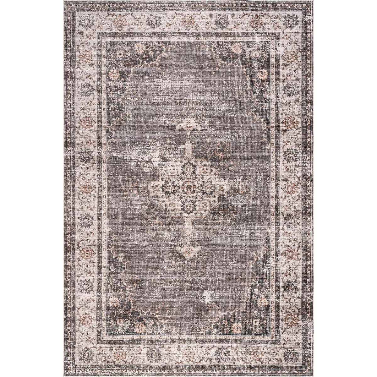 Nuloom Winnie SplashGuard Distressed Medallion Machine Washable Area Rug | Target
