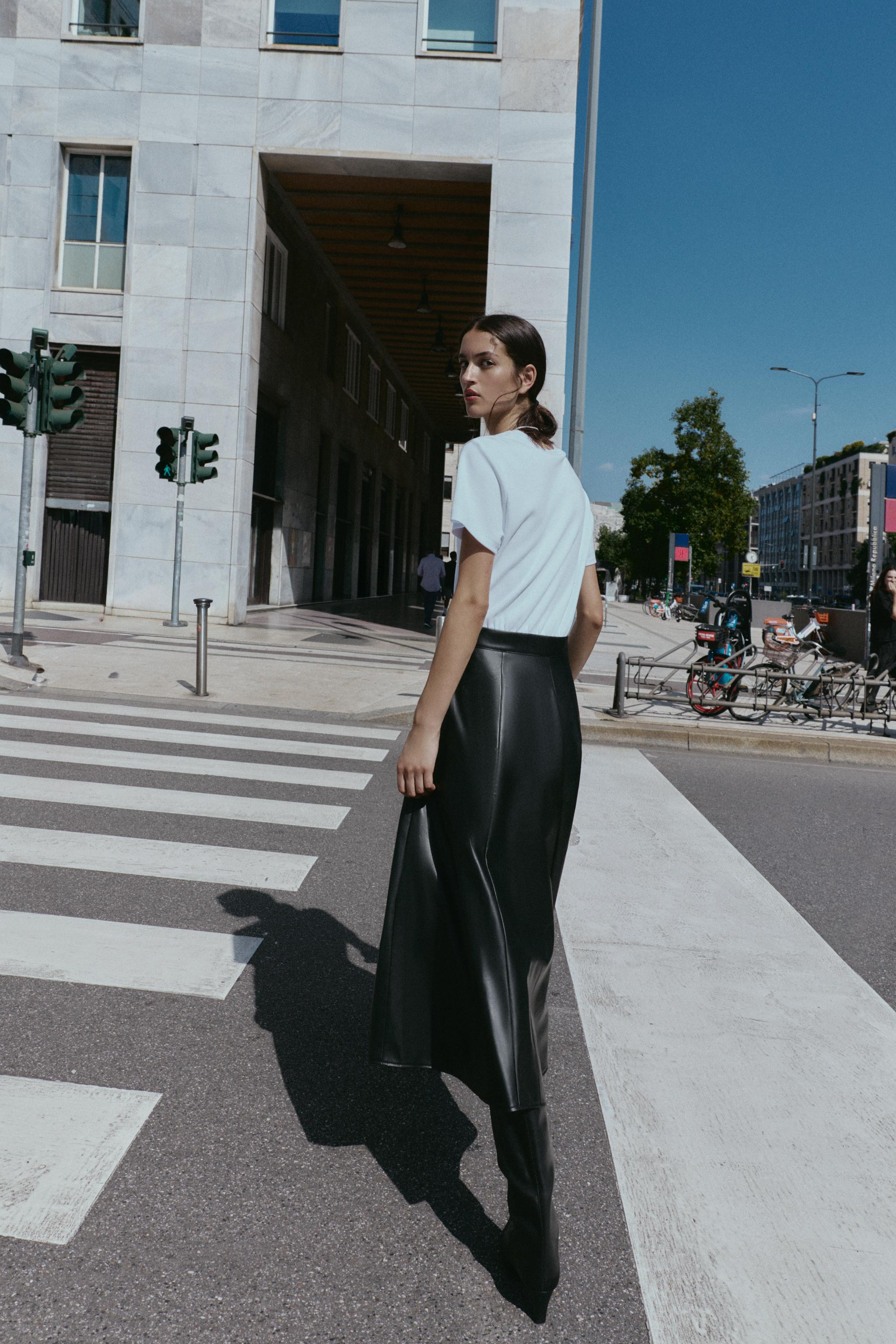 FAUX LEATHER SKIRT COMBI MIDI DRESS | Zara US