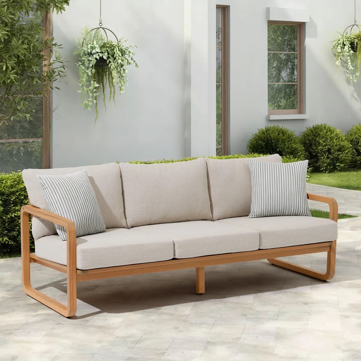 Solid Wood Patio Sofa with Cushions | Wayfair North America