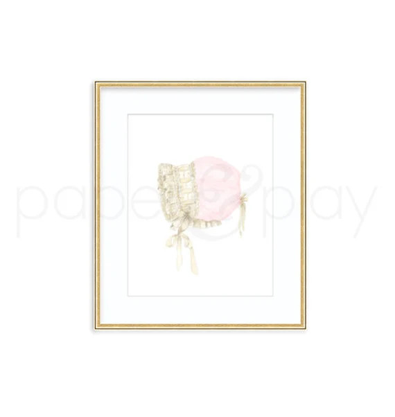 Watercolor Heirloom Bonnet Art Print // Monogram // Beaufort | Etsy | Etsy (US)