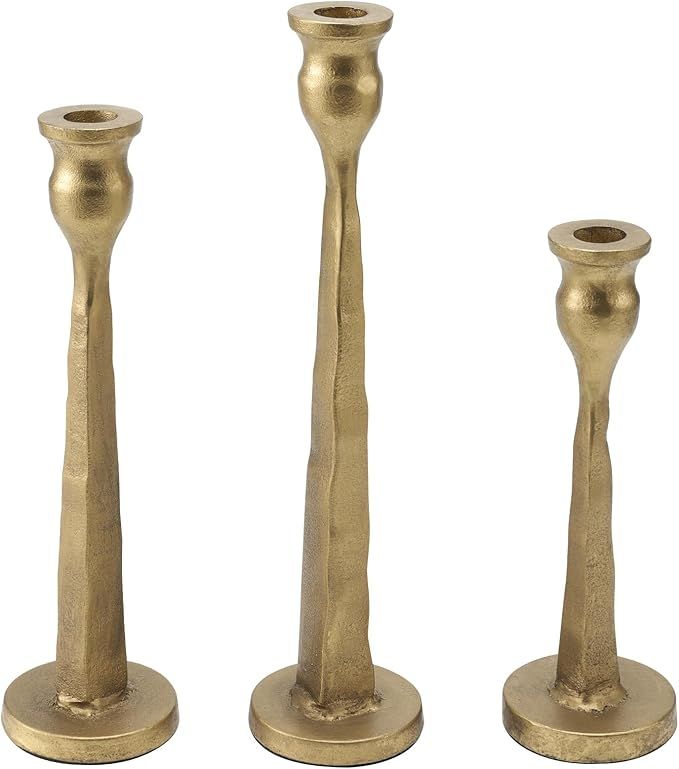 Heavy Duty Cast Iron Gold Candlestick Holders Set of 3,Tall Taper Candle Holders,Table Vintage De... | Amazon (US)