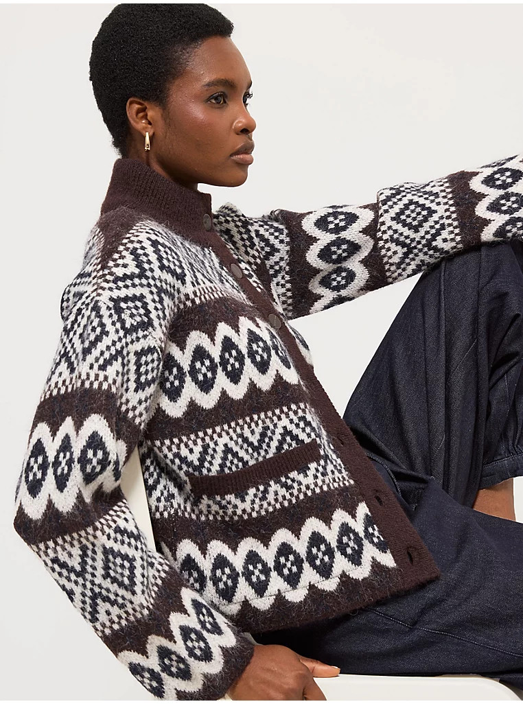 Brown Nordic Funnel Neck Cardigan | George