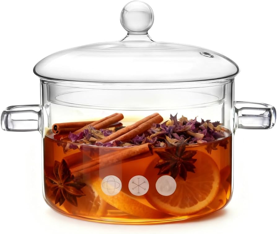 Glass Pots for Cooking on Stove, 1.9L/67oz Glass Cooking Pot with Lid, Heat-Resistant Simmer Pot ... | Amazon (US)