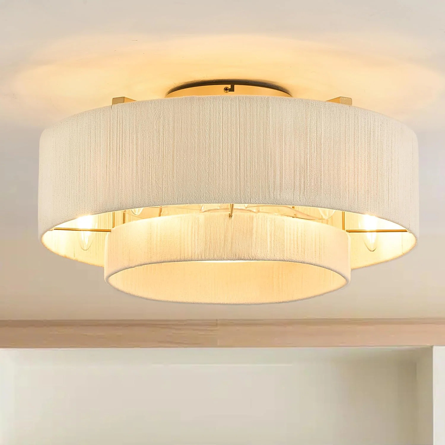 20" Boho Ceiling Fan Light with Remote Control,Hand Woven Rattan Flush Mount Fan Light with Light... | Wayfair North America