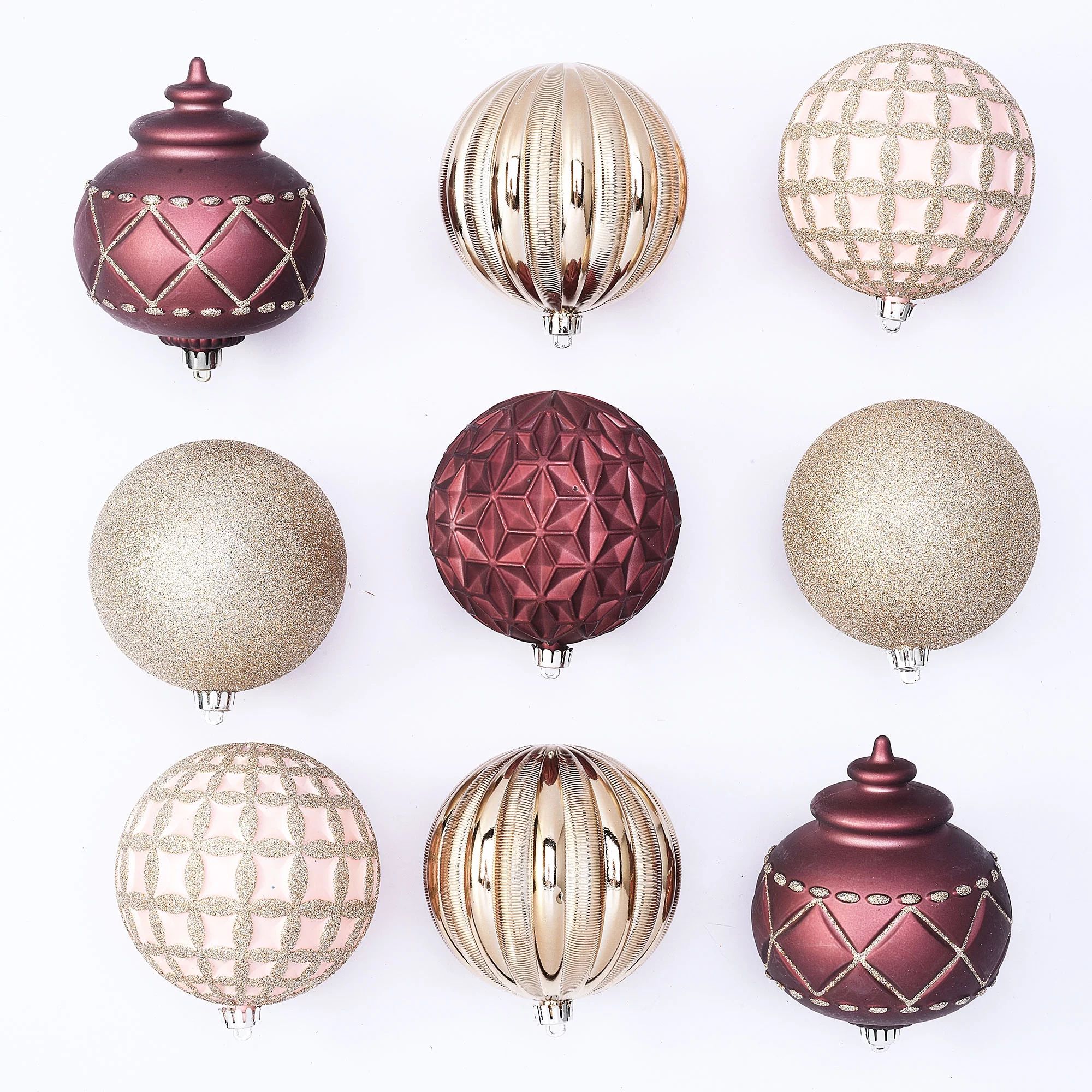 Holiday Time 100 mm Shatterproof Christmas Ornaments, Light Blush, Dark Blush, & Champagne Gold, ... | Walmart (US)
