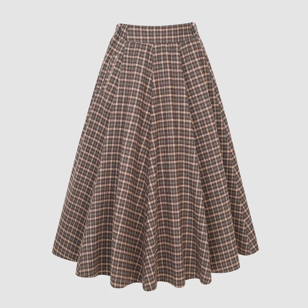 Tartan Wool Skirt in Brown Midi Wool Skirt Vintage Wool - Etsy Canada | Etsy (CAD)