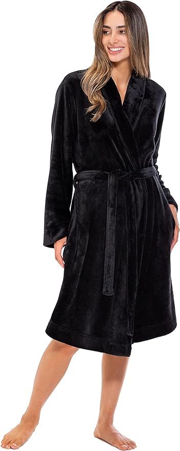 Turquaz Robes For Women, Womens Fleece Shawl Collar Soft Plush Knee Length Spa Robe | Amazon (US)
