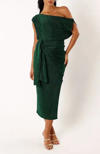 Santiago Metallic Side Tie One-Shoulder Midi Dress | Nordstrom