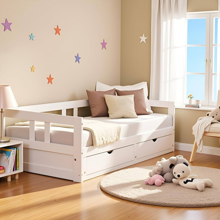 Alaterre Furniture Melody Extendable Pine Trundle Bed Daybed w/ Underbed Storage, White, Twin to ... | Amazon (US)