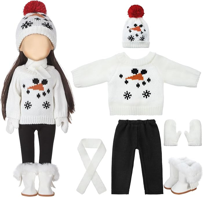 6 Pcs Christmas 18 Inch Doll Clothes and Accessories Winter Outfits Set Sweaters Trousers Hats Sh... | Amazon (US)