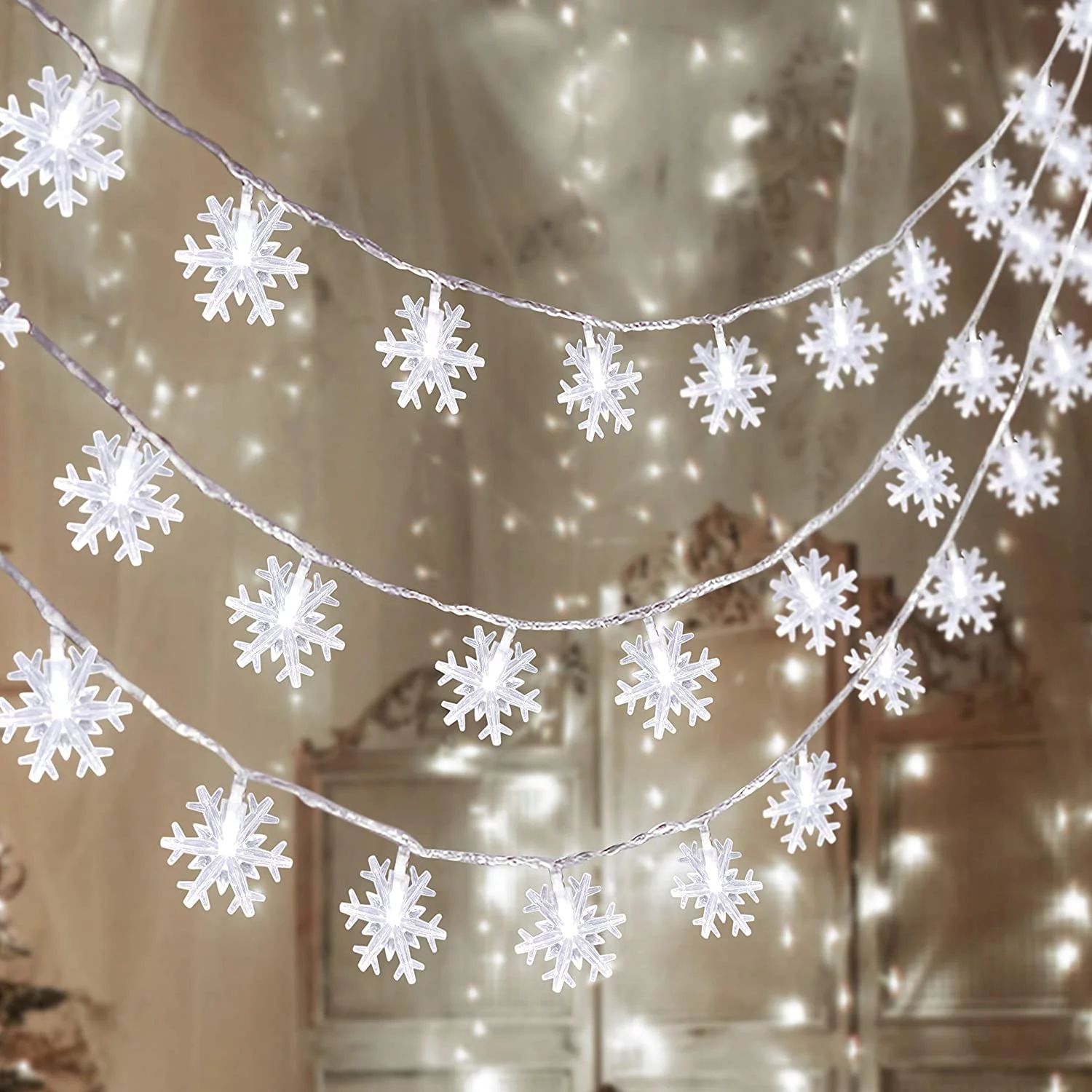 80 LED Christmas Snowflake String Lights Hanging Decorations - Winter Wonderland Lighted Decor fo... | Walmart (US)
