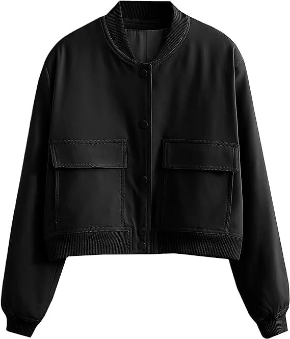 SCUSTY Women's Button Down Bomber Jacket Drop Shoulder Short Cropped Coat Outwear | Amazon (US)