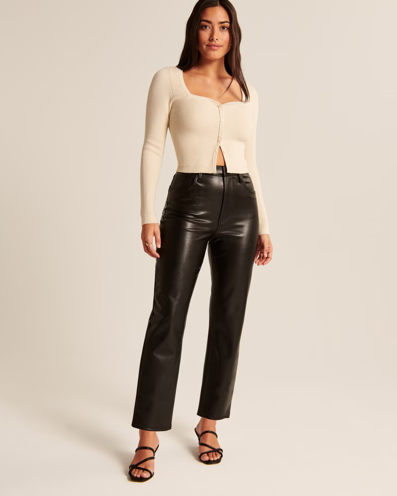 Women's Curve Love Vegan Leather Ankle Straight Pants | Women's | Abercrombie.com | Abercrombie & Fitch (US)