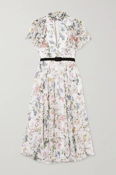 Erdem - Giudita Tie-neck Belted Floral-print Silk-voile Dress - White | NET-A-PORTER (US)