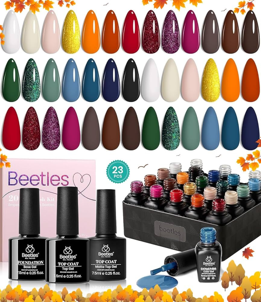 Beetles Fall Gel Nail Polish Set - 20 Colors Golden Burgundy Red Blue Orange Brown Glitter Gel Na... | Amazon (US)