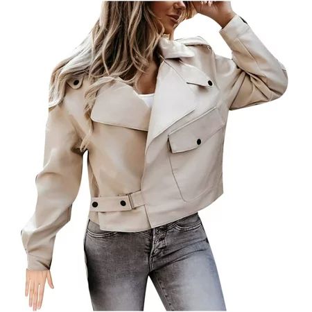QUYUON Winter Jackets For Women Coats Fashion Leather Jackets White Coats Women s Autumn And Solid S | Walmart (US)